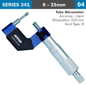 TUBE MICROMETER 25MM 0.006MM ACC. 16X4.6MM ANVIL 0.01MM GRAD.