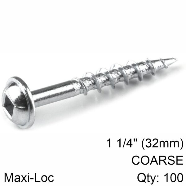 KREG ZINC POCKET HOLE SCREWS 32MM 1.25' #8 COARSE THREAD MX LOC 100CT