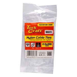 NYLON CABLE TIES 2.5MM X 100MM WHITE 100PC